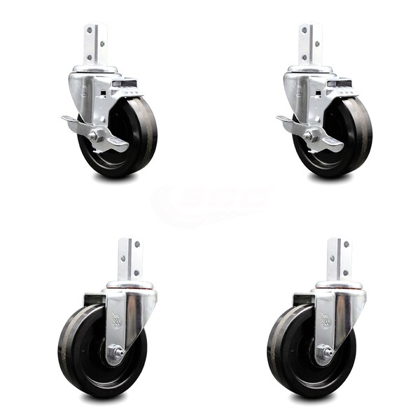 4 Inch Phenolic Wheel Swivel 3/4 Inch Square Stem Caster Brakes SCC, 2PK